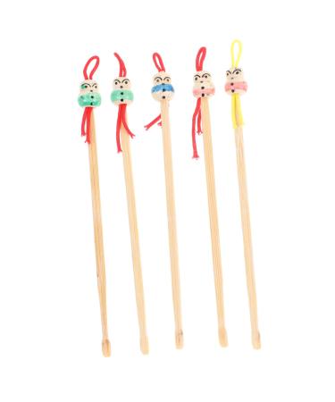 Mikinona 5pcs Ear Cleaners with Cartoon Doll Head Design Skid-Resistant Earwax Removal Tools for Personal and Family Use Wooden Earpicks for Gentle Ear Cleaning Random Color