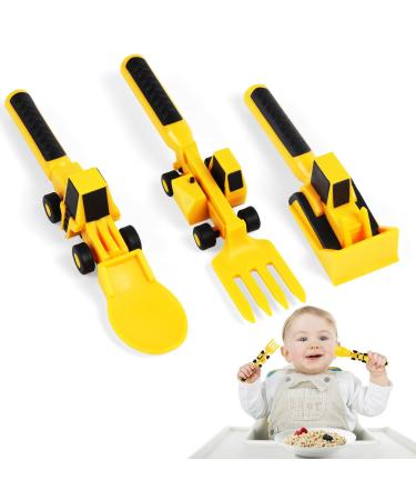 Aolso silicone baby cutlery set children's cutlery bulldozer excavator 3 pieces of baby spoon and fork dinslern cutlery baby cutlery set self -nutrient Babylungs suitable for 1 5 years - Buy Online on GoSupps.com