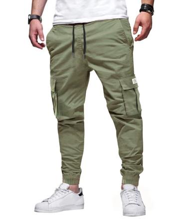 Elegancity Mens Cargo Trousers Casual Jogger Work Pants Regular Fit Drawstring Sweatpants Sports Bottoms with Pockets (38-46) 36 A-green