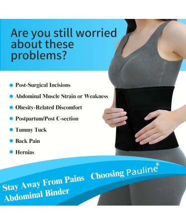 Pauline Abdominal Binder | Post Surgery Compression Support | Latex-Free Stomach Wrap for Hernia & Tummy Tuck | Breathable 3 Panel Belly Band (30-45 Black - Buy Online on GoSupps.com