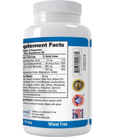 Coral Complex 3 - Coral Calcium 900 mg with Vitamin D3 1200 IU and Magnesium168 mg - 180 Vegetarian Capsules 180 Count (Pack of 1) - Buy Online on GoSupps.com