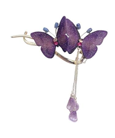 Butterflies Hair Claw | Elegant Hairpin & Clip For Women Multifunctional Decorative Hair Clip With Rhinestones Secure Grip For Women Girls Purple