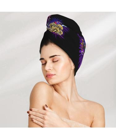 Hair Towel Wrap with Button | Quick-Dry Towel Turban - Mushrooms & Skull Design - Buy Online on GoSupps.com
