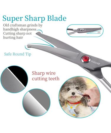 FOGOSP 4.5 Curved Dog Scissors for Small Dog Grooming - Round Tip Professional Trimmer for Face, Paws, Ears - Gray Shears - Buy Online on GoSupps.com