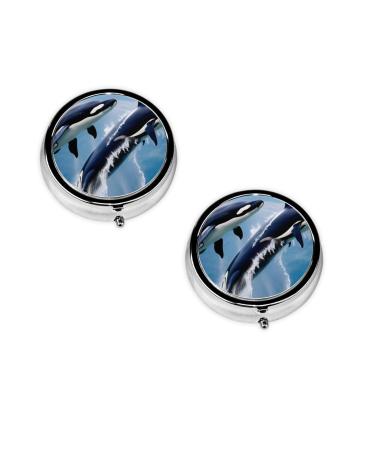 Whale Printed Mini Round Pill Box Pill Box 3 Compartment Medicine Pill Case Pill Organizer Travel Pillbox Portable Pill Box for Pocket Home Office Use
