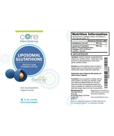 Liposomal Glutathione 500mg by Core Med Science - Setria Antioxidant Supplement - Made in USA - Buy Online on GoSupps.com