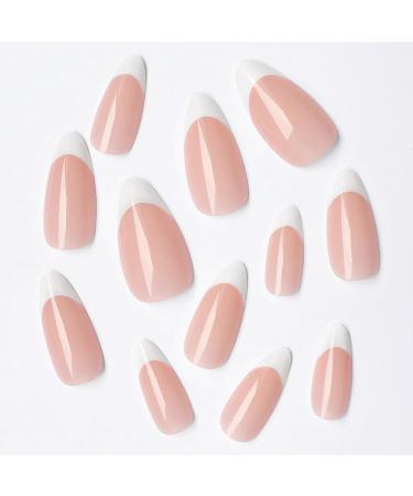 120Pcs White French Tip Press on Nails - Almond Shape Glossy Nude Full Cover False Nails with Adhesive Tabs for Women & Girls - Buy Online on GoSupps.com