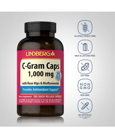 Lindberg Vitamin C 1000mg | with Bioflavonoids and Rose Hips | 280 Capsules | Non-GMO Gluten Free Supplement - Buy Online on GoSupps.com