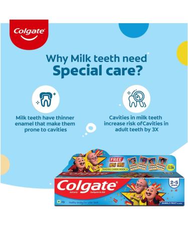 Colgate Kids Toothpaste for 2-5 Years Motu Patlu Bubble Fruit Flavour Gentle Cavity Protection Tooth Paste with 50% Lesser Abrasive Formula for Protecting Against Cavities - 40G(1.4) - Buy Online on GoSupps.com