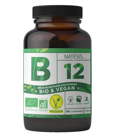Organic & Vegan Vitamin B12 - Methylcobalamin & Adenosylcobalamin - 1000MCG - Immunity - Fatigue Reduction - 90 Concentrated Tablets - NATESIS
