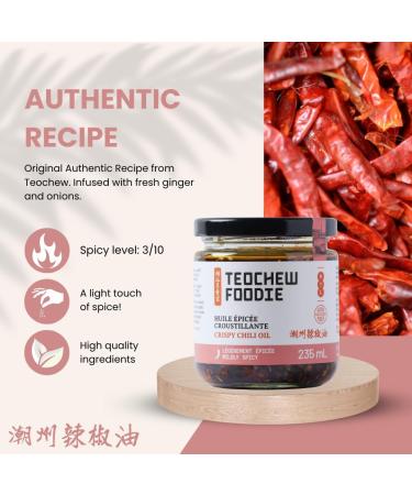 Teochew Foodie Crispy Chili Oil Handcrafted and Family-Made Infused with Ginger Onions and Unique Chinese Spices - Rich & Deep Flavor Quality Ingredients - No MSG Vegan and Gluten Free Mildly Spicy - Buy Online on GoSupps.com