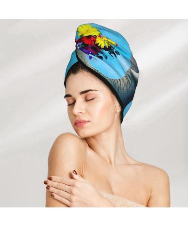 Soft Microfiber Hair Towel - Elephant Trunk Couple Flowers Super Absorbent Coral Velvet Wrap for Long Curly & Thick Hair - Buy Online on GoSupps.com