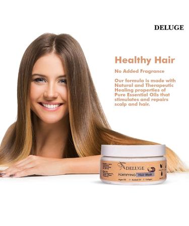 DELUGE Fortifying Hair Mask - Argan Oil Intensive Repair Treatment for Dry, Damaged, Chemically Treated Hair - All Natural, Organic, Vegan Formula with Coconut Oil & Baobab Oil - Buy Online on GoSupps.com