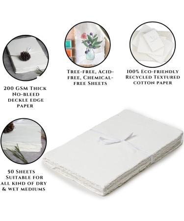 Rough Textured Watercolor Paper 7.5x11.5 - 150GSM Handmade Deckle Edge Paper - Off-White Virgin Egyptian Cotton - 50 Sheets by Leather Village - Buy Online on GoSupps.com