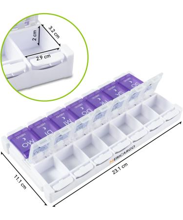 Weekly Pill Organizer - 7 Day Medication Box with Removable Compartments | Purple & White Tablet Storage Solution for International Shipping - Buy Online on GoSupps.com