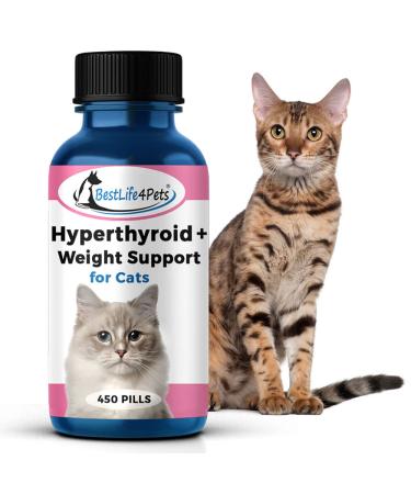 BestLife4Pets Cat Hyperthyroid + Weight Gain Support - Feline Thyroid Supplement for Metabolic Support - All-in-One Thyroid Supplement for Weight Management - Easy to Use Natural Pills (450 ct)