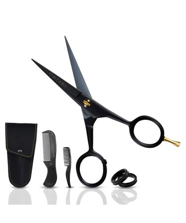 Ontaki Professional beard shears made of German steel 12.7 cm men's mustache scissors with a beard and carrying bag hand-forged slanted edge precision facial hair-black - Buy Online on GoSupps.com
