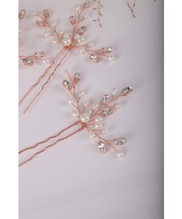 Chargances Crystal Bridal Pearl Hair Pins Set Wedding Rhinestone Hair Pins Elegant Pearl Beaded Wedding Hair Accessories for Women and Girls (Rose Gold) - Buy Online on GoSupps.com