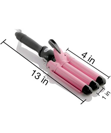 Alure 1 Inch Ceramic Tourmaline Three Barrel Curling Iron Wand with LCD Display - Dual Voltage Crimping Tool for Beachy Waves - Pink/Black - Buy Online on GoSupps.com