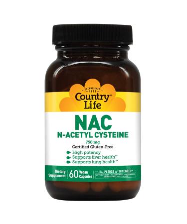 Country Life - NAC (N-Acetyl Cysteine) 750 mg - 60 Vegetarian Capsules - Buy Online on GoSupps.com