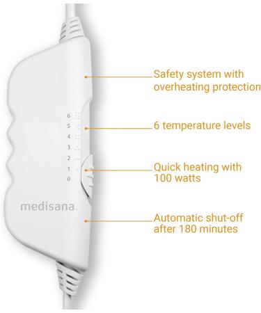 Medisana HU 662 Heat Under Bed Mattress Heater - 150x80 cm 6 Temperature Levels Overheat Protection Washable Automatic Switch-Off - Perfect for All Mattresses - Buy Online on GoSupps.com