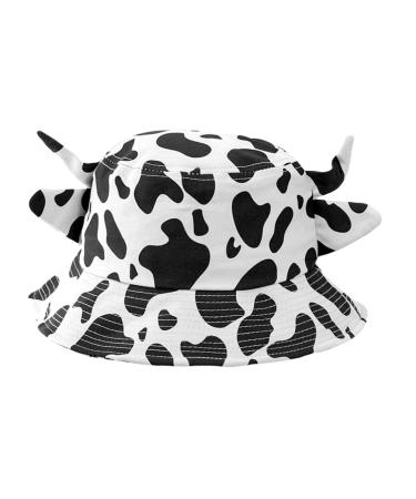 SOIMISS Cow Bucket Hat Reversible Fisherman-Cap with Cute Horn Ears Cotton Summer Sun Cap Hat for Women Teen Girl