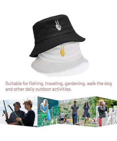 Cotton Bucket Hat for Women Men Summer Travel Sun Beach Bucket Cap, Unisex  Outdoor Fisherman Hat Skeleton Fingers Black