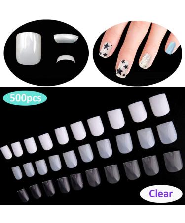 Forten 500pcs Clear Short Square Full Cover Fake Nails Tips - Perfect for Nail Salons & DIY Manicure Decoration - Buy Online on GoSupps.com