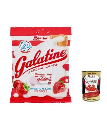 6x Sperlari Galatine Tavolette al Latte e Fragola milk and strawberry candies 115g bag + Italian gourmet polpa 400g