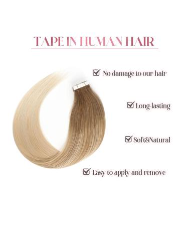 Sixstarhair Invisible Tape Extensions Real Hair 20pcs 50g 45cm Ash Brown to Dirty Blonde Balayage #8/16/60 - Perfect for Cancer Patients - Buy Online on GoSupps.com