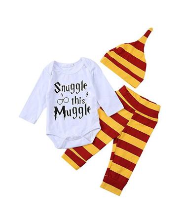 Baby Boys Girls Snuggle This Muggle Bodysuit and Striped Pants Outfit with Hat 6-9 Months Long Sleeve
