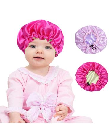 Adjustable Kids Satin Bonnets Sleeping Caps Shower Caps for Girls Boys,Elastic Band and Reversible,Soft ,Breathable ,Fit Most Kids Head and Hair Style (red,pink) 0-36Month red,pink