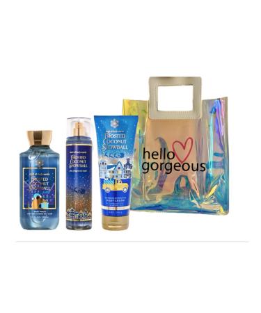 Bath & Body Works -Frosted Coconut Snowball - 3 Piece Bundle - Spray - Body Cream - Shower Gel - Full Size and Hello Gorgeous Gift Bag.