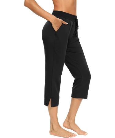 LEXISLOVE Women's Wide Leg Capri Pants - Comfy Drawstring Yoga Joggers - X-Large Black - Buy Online on GoSupps.com