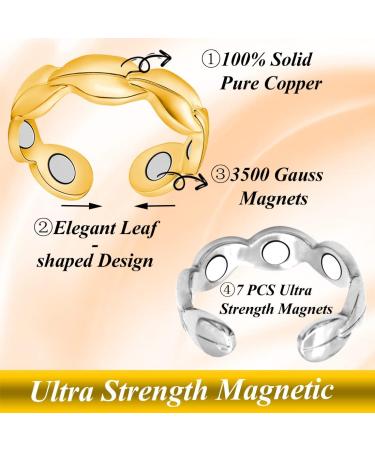 Vicmag 2PCS Adjustable Copper Rings for Women | 7X Ultra Strength Magnetic | 99.99% Solid Pure Copper | Gift Box Included | Leaf Gold & Silver - Buy Online on GoSupps.com