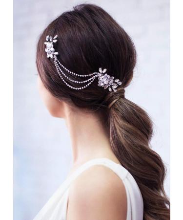 Kercisbeauty Wedding Bridal Hair Swag Rhinestones Hair Chain for Brides Bridesmaid Vintage Hair Comb Headpiece Girls Prom Hair Accessories (Silver)