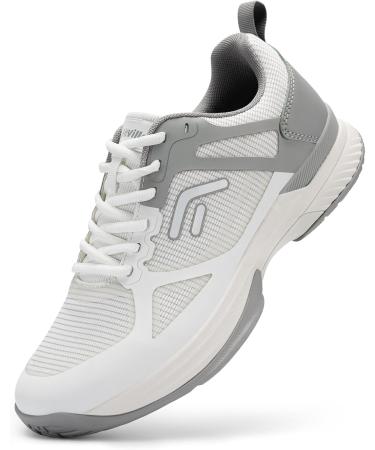 Fitville Extra Wide Tennis Shoes for Men - Slipproof Badminton & Indoor Sports Sneakers - Comfortable & Breathable Fitness Shoes for Wide Feet - EU 42.5 X-Wide in White & Gray - Buy Online on GoSupps.com