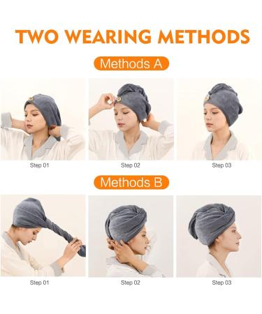 Kinhwa Microfiber Turban Towel - Quick Dry Hair Towel (3 Pack) | Soft & Suitable for All Hair Types - 25cm x 65cm - Gray - Buy Online on GoSupps.com