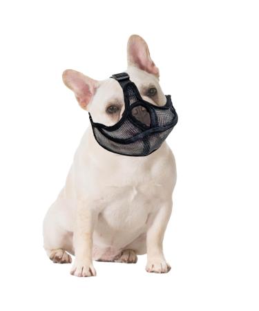 Short Snout Dog Muzzle French Bulldog Muzzle Frenchie Muzzle Short Billed Dogs Muzzle Anti Bitting Chewing Barking with Adjustable Breathe Mesh Overhead Strap for Flat Faced Dog