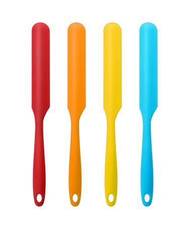 4PCS Silicone Spatula Waxing Applicator Applicator Spatula Reusable Scraper Hard Wax Sticks Silicone Resin Stir Sticks Non stick Wax Spatulas for Home Salon Body Use (Orange/blue/red/yellow)