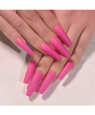 Bufenia Matt Pure Colorful Press On Ballerina Nails - 24 Coffin Full Cover Artificial Nails for Women & Girls (Pink) - Buy Online on GoSupps.com