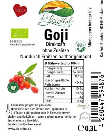 Bleichhof BLEICHHOF Organic Goji berries DE- KO-006 Direct juice vegan 1 x 0.3 l - Buy Online on GoSupps.com