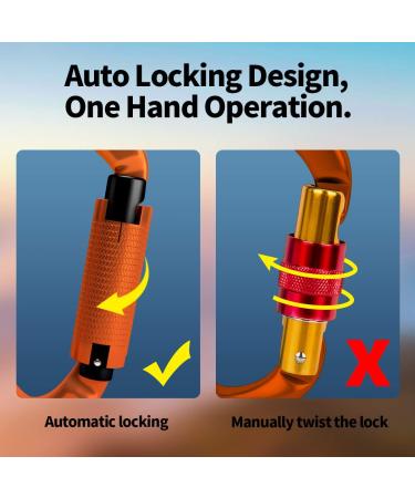 FVW 25KN Auto Locking Rock Climbing Carabiner Clips - Heavy Duty D-Shaped 3pcs-orange | for Rappelling, Swing, Rescue, Gym | 5620 lbs Capacity - Buy Online on GoSupps.com