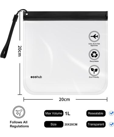 ECOHUB Airport Security Liquids Bags - 2 Black EVA Airport Liquid Bags 20x20cm, Airline Approved Clear Toiletry Bags with Zip Lock & Strap for Travel - Buy Online on GoSupps.com