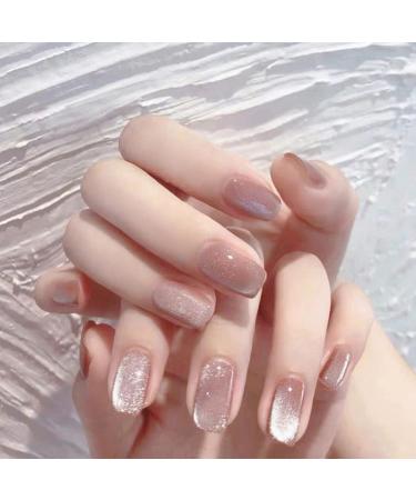 24 Piece Glitter Cat Eye Press-On Fake Nails - Shiny Quadratic & Short Oval Design for Women & Girls | Complete Coverage Nail Art - Buy Online on GoSupps.com