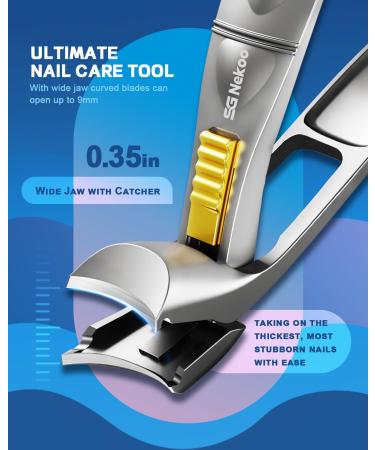 SG Nekoo Angled Head Toenail Clippers for Thick Toenails Sharp Large Nail Clippers with Safety Lock Ergonomic Handle for Seniors Wide Jaw Anti-Splash Nail Cutter for Men Women (Lockable-Silver) Locking-Metal Black - Buy Online on GoSupps.com