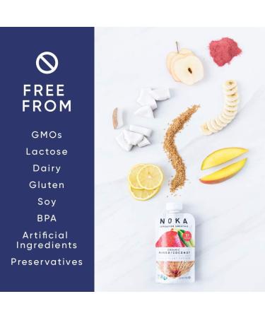 Noka Superfood Fruit Smoothie Pouches (Mango Coconut) 12-Pack - Vegan, Gluten-Free, Organic with Flax Seed, Prebiotic Fiber & Plant Protein - 4.22oz Squeeze Pouches - Buy Online on GoSupps.com