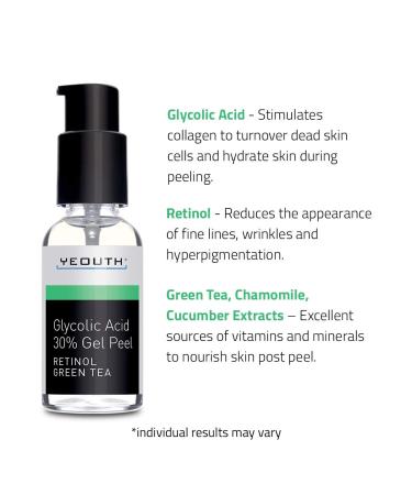 Yeouth Glycolic Acid 30% Gel Peel - Exfoliating Facial Peel | 2 fl oz (60 ml) - Buy Online on GoSupps.com