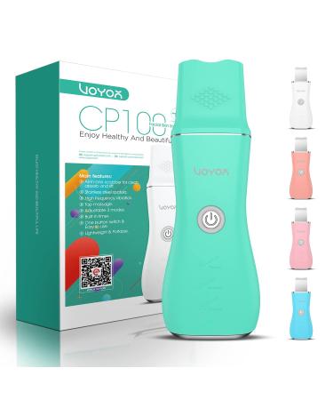 Voyor ultrasound peeling device Professional removal of imprints Skin scrubber waterproof and wireless pore clean peeling absorbing Lifting 3 Modi Gentle facial cleaning CP100 (green)