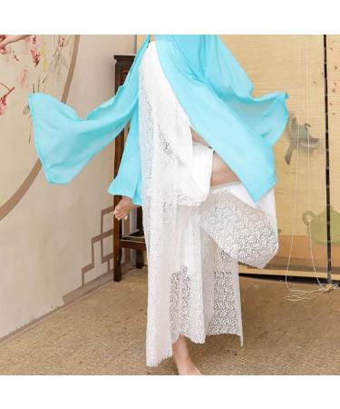 Classical Dance Costume: Women's Sheer Flowy Hanfu Top & Wide Leg Pants - Chinese Folk Dance Wear | White, Size Medium (Style 507) - Buy Online on GoSupps.com